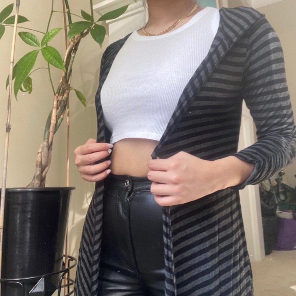 DEX Gray Black Thin Open Cardigan with Hood